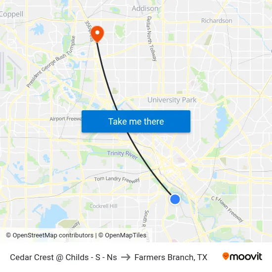 Cedar Crest @ Childs - S - Ns to Farmers Branch, TX map