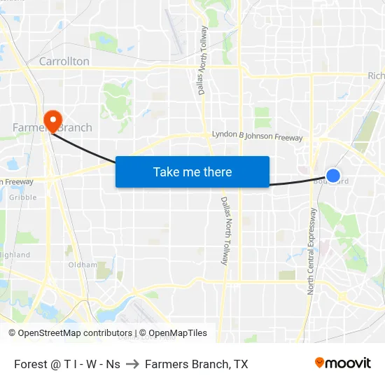 Forest @ T I - W - Ns to Farmers Branch, TX map