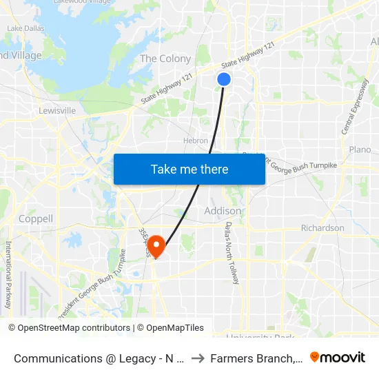 Communications @ Legacy - N - MB to Farmers Branch, TX map