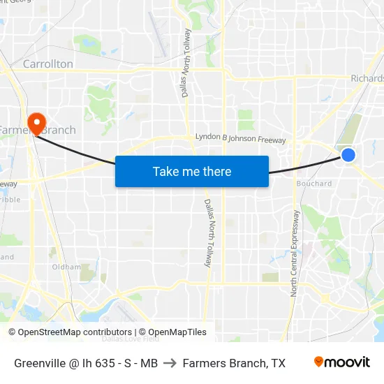 Greenville @ Ih 635 - S - MB to Farmers Branch, TX map