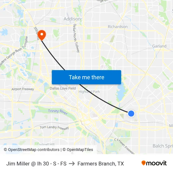 Jim Miller @ Ih 30 - S - FS to Farmers Branch, TX map
