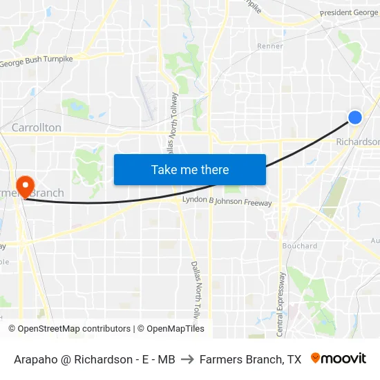 Arapaho @ Richardson - E - MB to Farmers Branch, TX map
