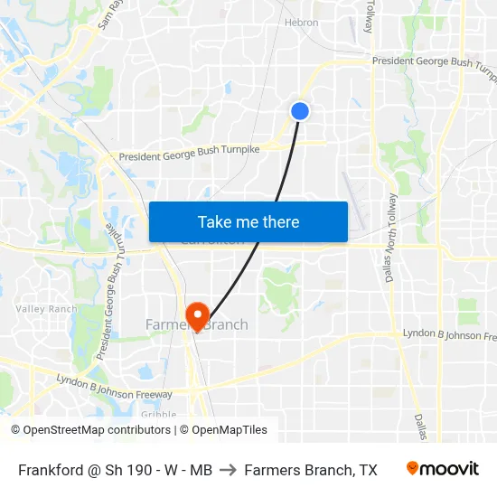 Frankford @ Sh 190 - W -  MB to Farmers Branch, TX map