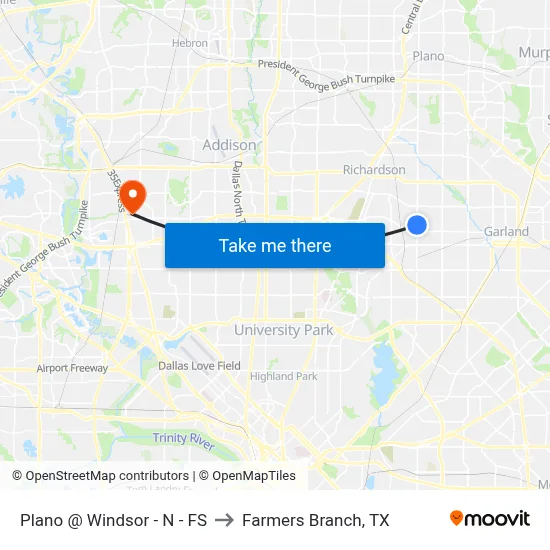 Plano @ Windsor - N - FS to Farmers Branch, TX map