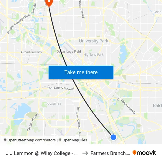 J J Lemmon @ Wiley College - S - Ns to Farmers Branch, TX map
