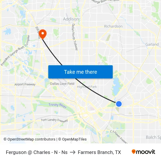 Ferguson @ Charles - N - Ns to Farmers Branch, TX map