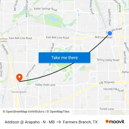 Addison @ Arapaho - N - MB to Farmers Branch, TX map