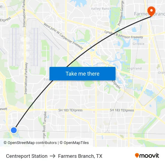 Centreport Station to Farmers Branch, TX map
