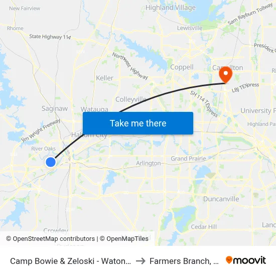 Camp Bowie & Zeloski - Watonga to Farmers Branch, TX map