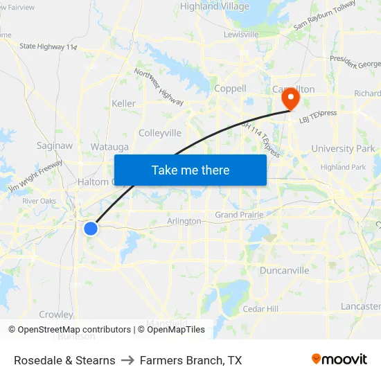 Rosedale & Stearns to Farmers Branch, TX map