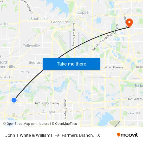 John T White & Williams to Farmers Branch, TX map