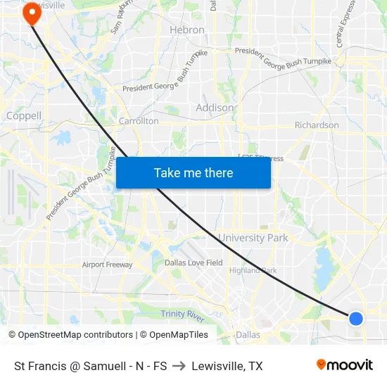 St Francis @ Samuell - N - FS to Lewisville, TX map