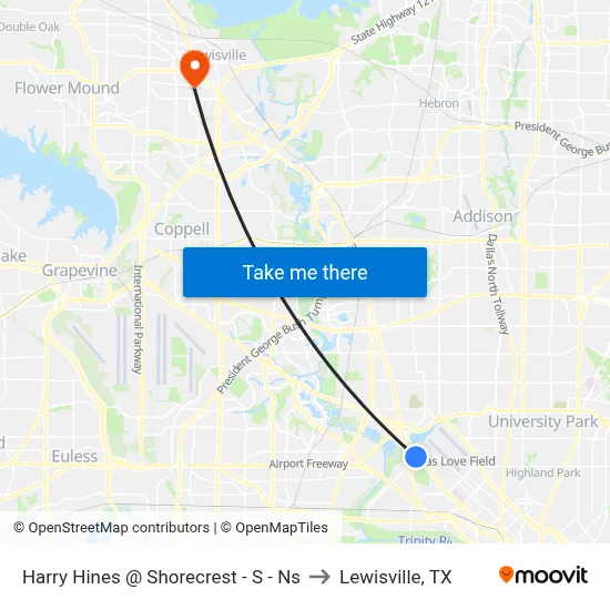 Harry Hines @ Shorecrest - S - Ns to Lewisville, TX map