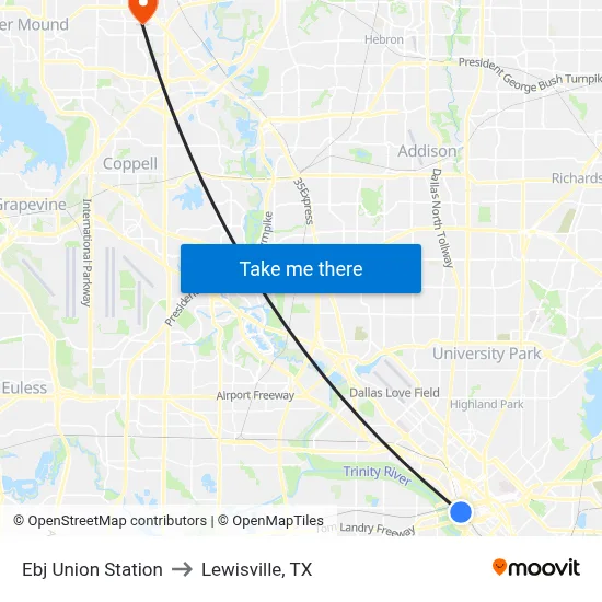 Ebj Union Station to Lewisville, TX map