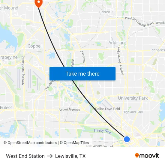 West End Station to Lewisville, TX map