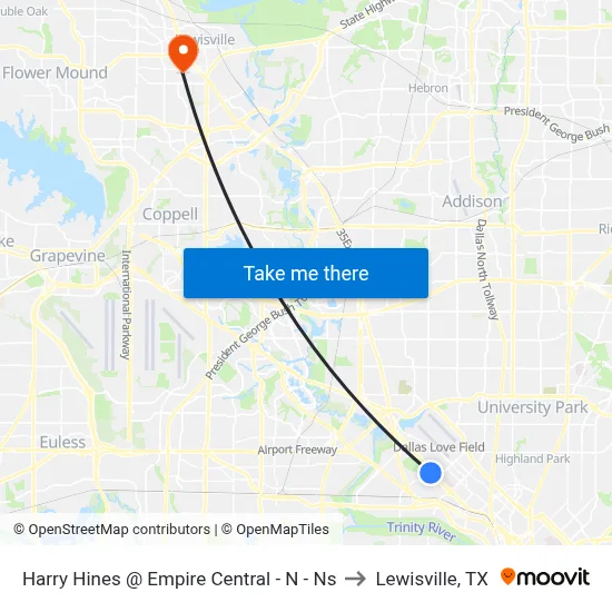 Harry Hines @ Empire Central - N - Ns to Lewisville, TX map