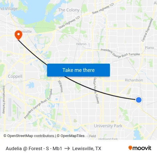 Audelia @ Forest - S - Mb1 to Lewisville, TX map
