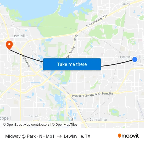 Midway @ Park - N - Mb1 to Lewisville, TX map