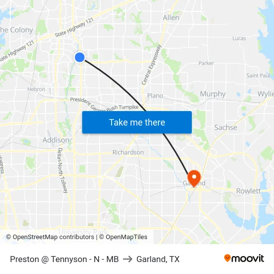 Preston @ Tennyson - N - MB to Garland, TX map