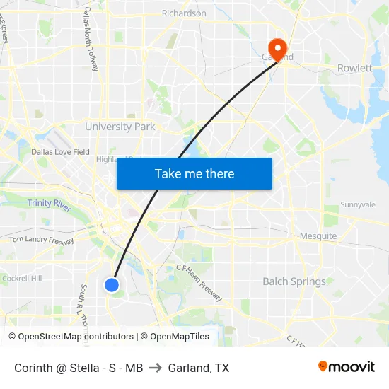 Corinth @ Stella - S - MB to Garland, TX map