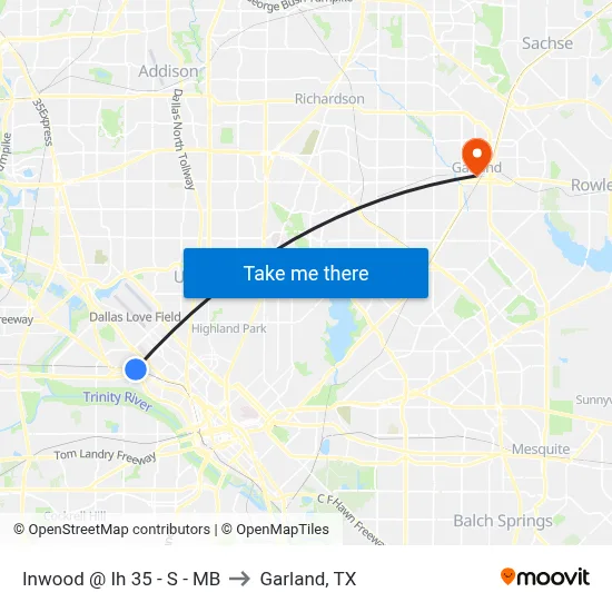 Inwood @ Ih 35 - S - MB to Garland, TX map