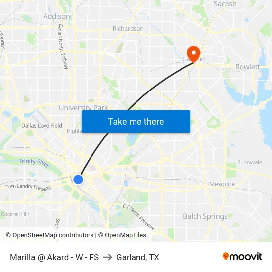 Marilla @ Akard - W - FS to Garland, TX map