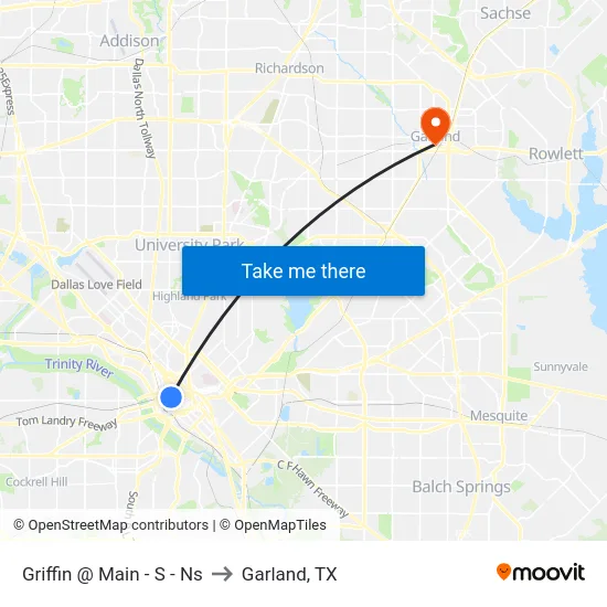 Griffin @ Main - S - Ns to Garland, TX map