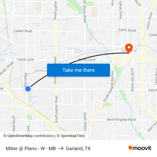Miller @ Plano - W - MB to Garland, TX map