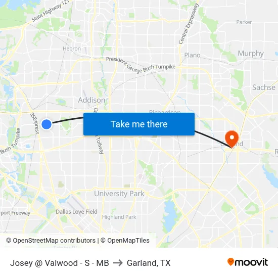 Josey @ Valwood - S - MB to Garland, TX map