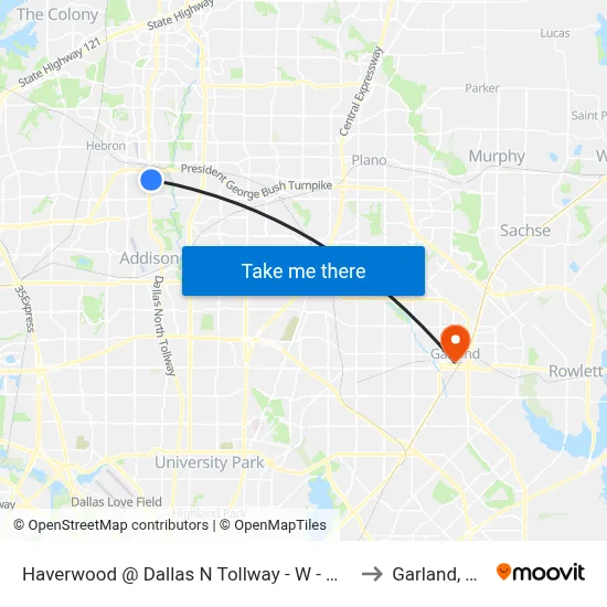 Haverwood @ Dallas N Tollway - W - MB to Garland, TX map