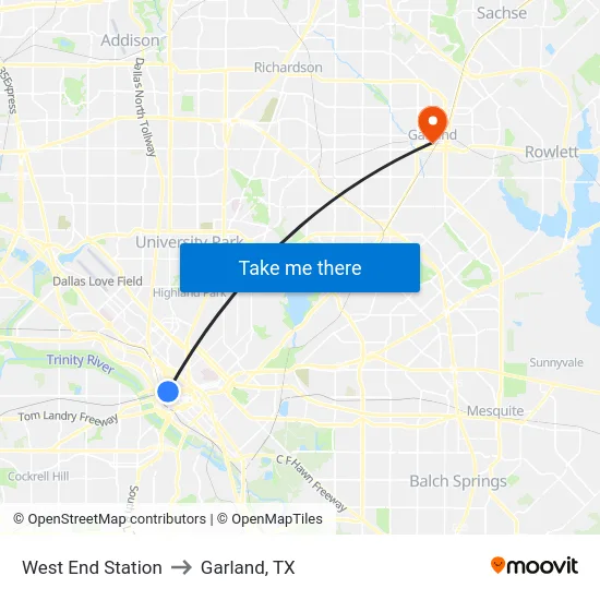 West End Station to Garland, TX map