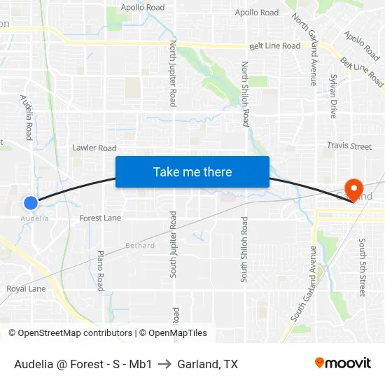Audelia @ Forest - S - Mb1 to Garland, TX map