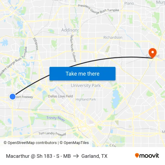 Macarthur @ Sh 183 - S - MB to Garland, TX map