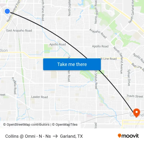 Collins @ Omni - N - Ns to Garland, TX map