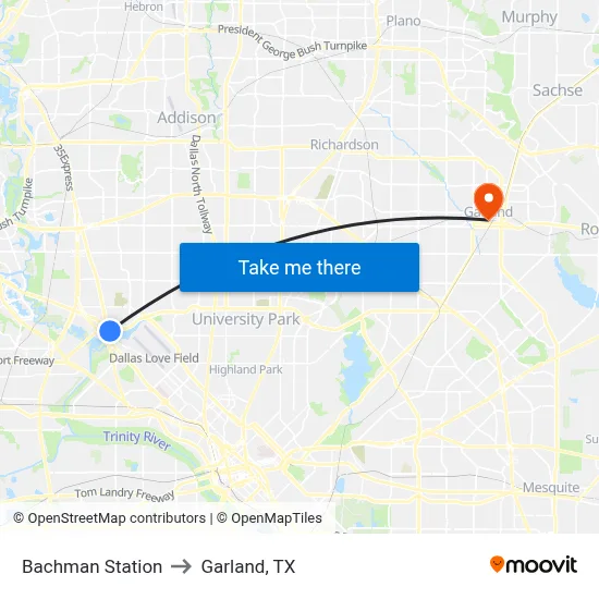 Bachman Station to Garland, TX map