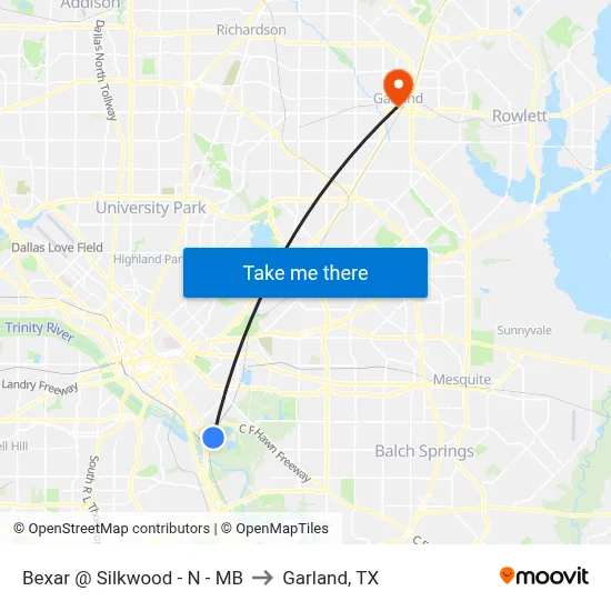 Bexar @ Silkwood - N - MB to Garland, TX map