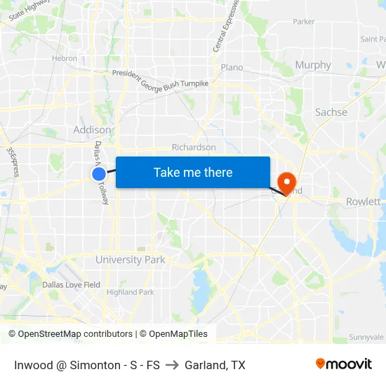 Inwood @ Simonton - S - FS to Garland, TX map