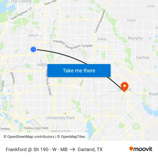 Frankford @ Sh 190 - W -  MB to Garland, TX map