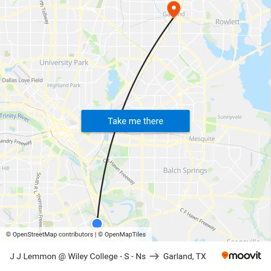 J J Lemmon @ Wiley College - S - Ns to Garland, TX map