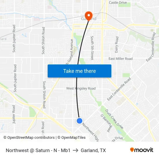 Northwest @ Saturn - N - Mb1 to Garland, TX map