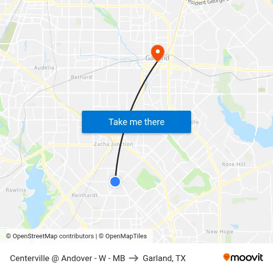 Centerville @ Andover - W - MB to Garland, TX map