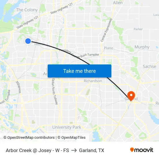 Arbor Creek @ Josey - W - FS to Garland, TX map