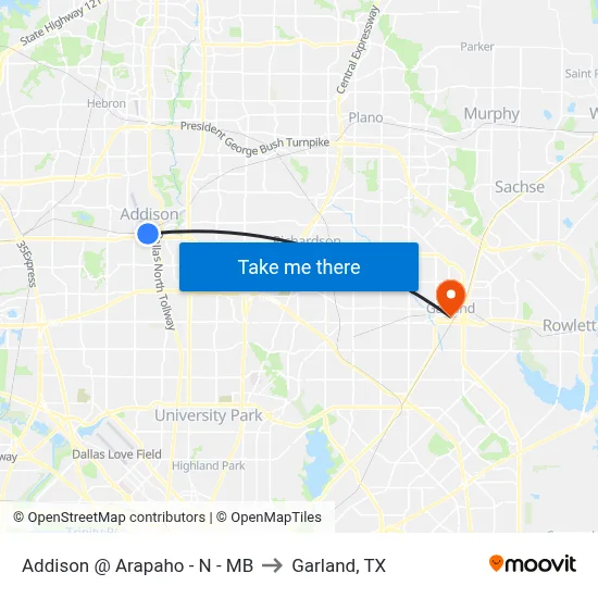 Addison @ Arapaho - N - MB to Garland, TX map