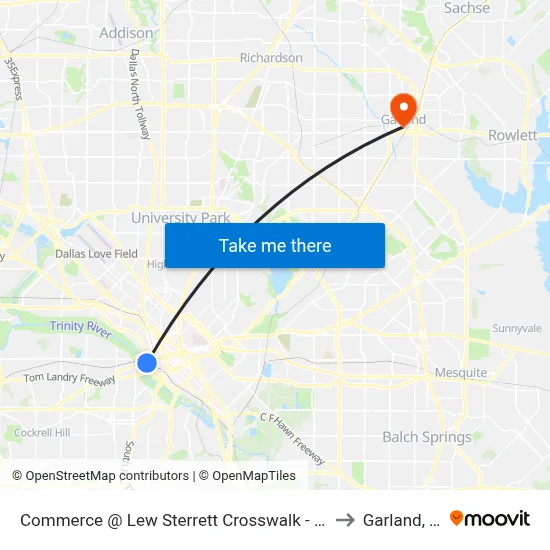 Commerce @ Lew Sterrett Crosswalk - E -  Ns to Garland, TX map