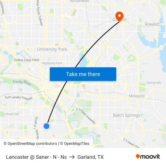 Lancaster @ Saner - N - Ns to Garland, TX map