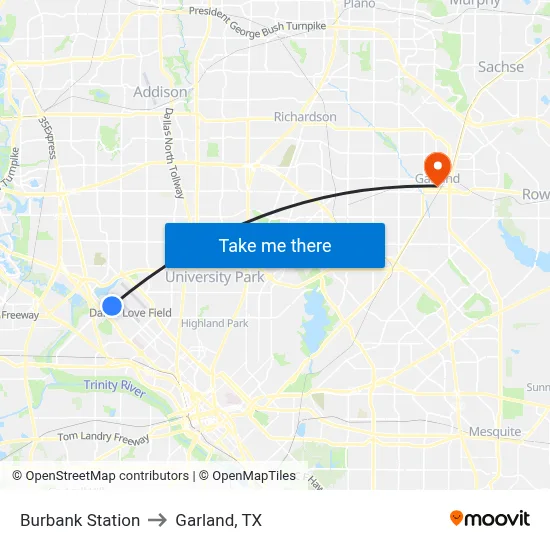 Burbank Station to Garland, TX map