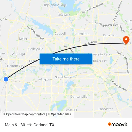 Main & I 30 to Garland, TX map