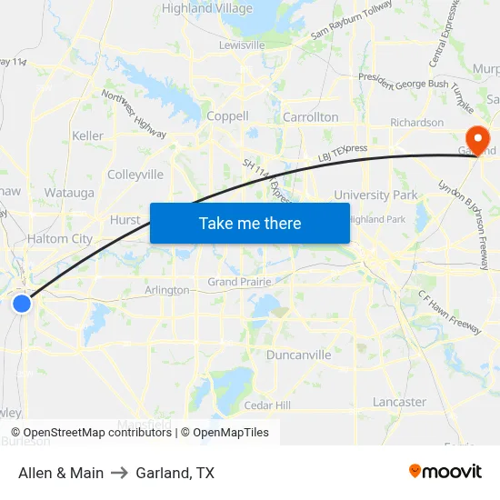 Allen & Main to Garland, TX map