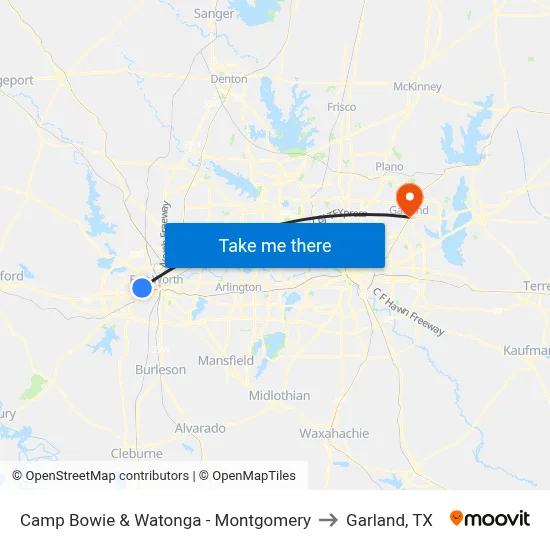 Camp Bowie & Watonga - Montgomery to Garland, TX map