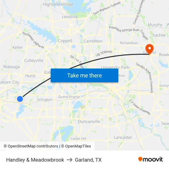 Handley & Meadowbrook to Garland, TX map